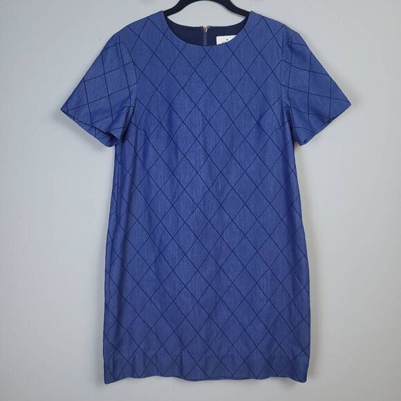 Kate Spade Womens Size 2 Shift Mini Dress Blue Windowpane Design Pockets Lined - Picture 1 of 8